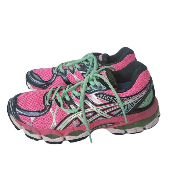 Asics Gel Nimbus 16 Pink Green Running Sneakers T485N Women Size 7,5 - Picture 1 of 16